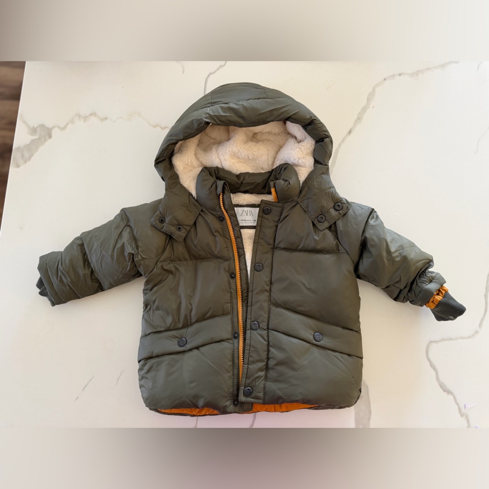 Zara Down Baby/Toddler Water Repellent Down Puffer Coat 18-24 mo green